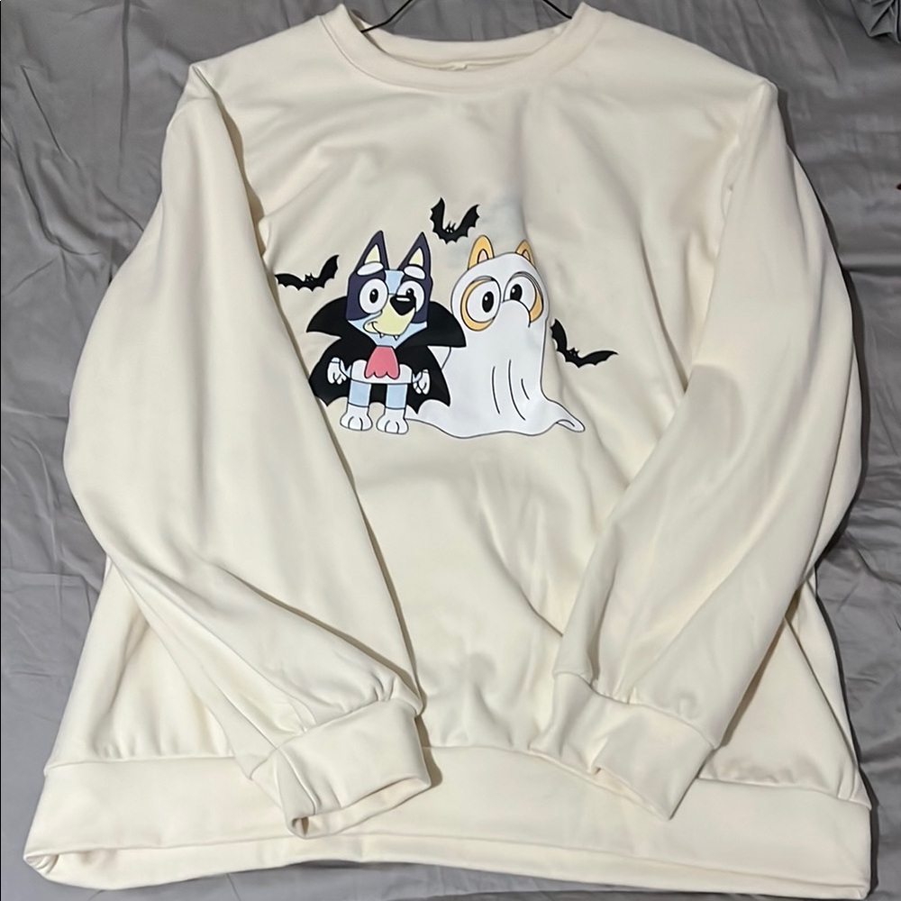 Cream Sweatshirt with Cartoon Print